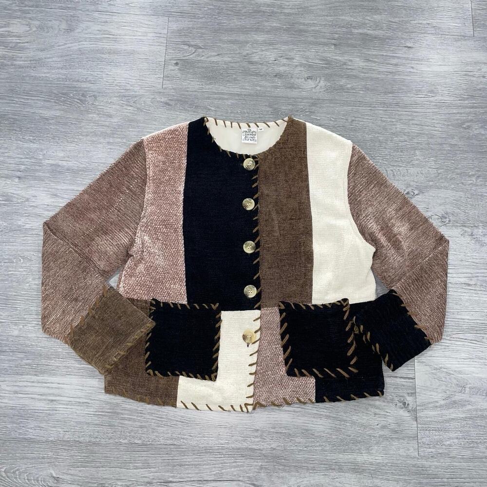 Parsley & Sage Women Medium Jacket Patchwork Multicolor Art To Wear Button Front
